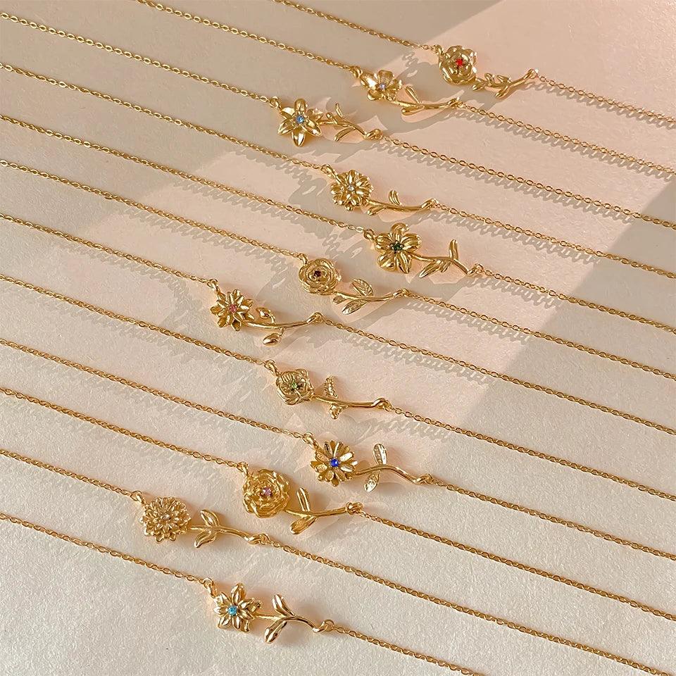 Gold-Tone Crystal Flower Necklace Jewelry Set