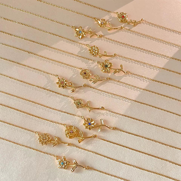 Gold Plated Cubic Zirconia Flower Pendant Necklace