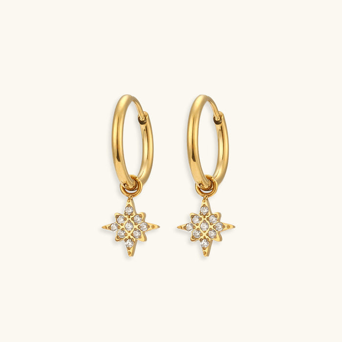 Hoop Earrings with Star Charm and Crystal Pavé Drop