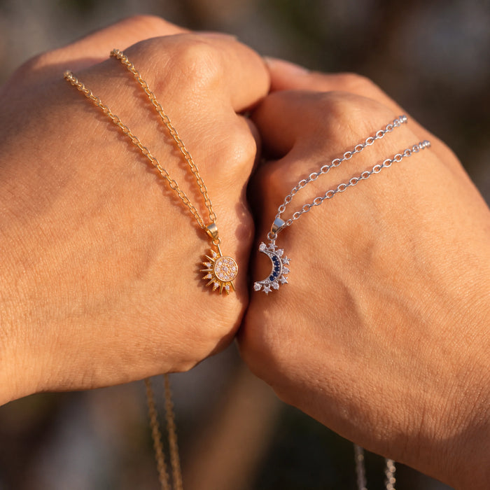 Sun and Moon Matching Pendant Necklace Set