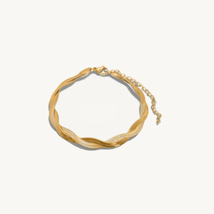 Twisted Herringbone Chain Bracelet Gold Tone Adjustable