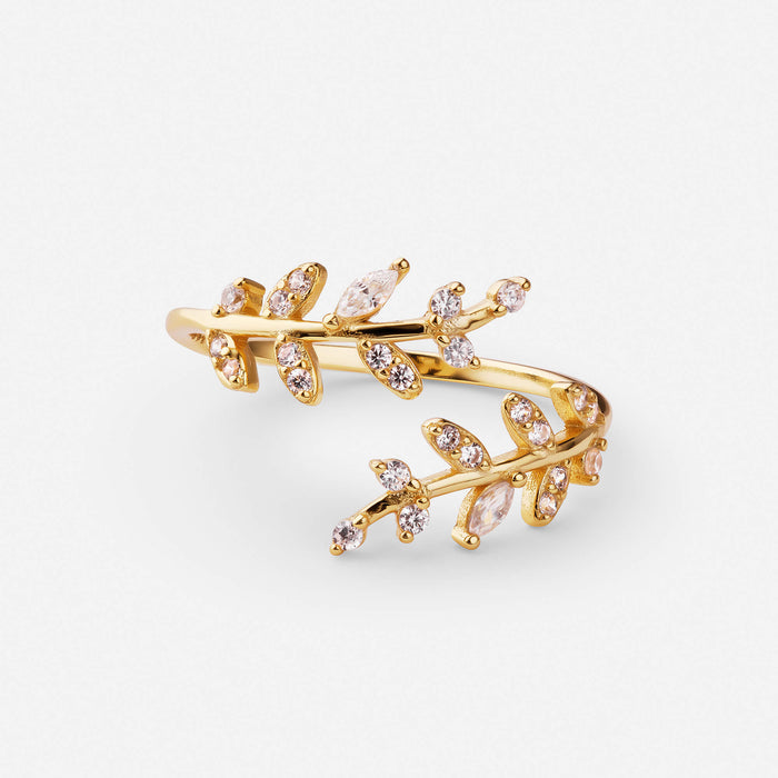 Women's Adjustable Leaf Ring with Crystal Accents