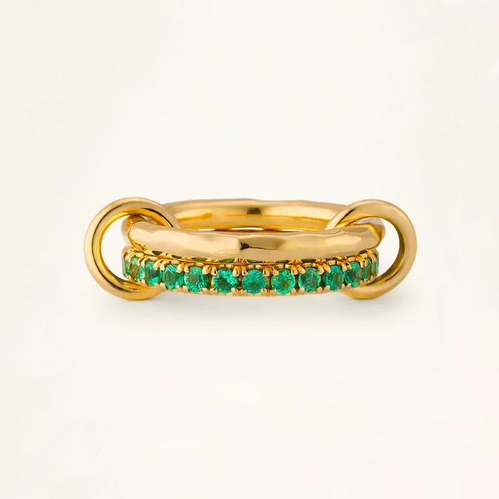 Stacked Diamond Simulant Ring with Emerald Pavé Band