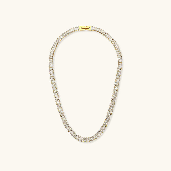 Baguette Crystal Tennis Necklace with Gold-Plated Finish