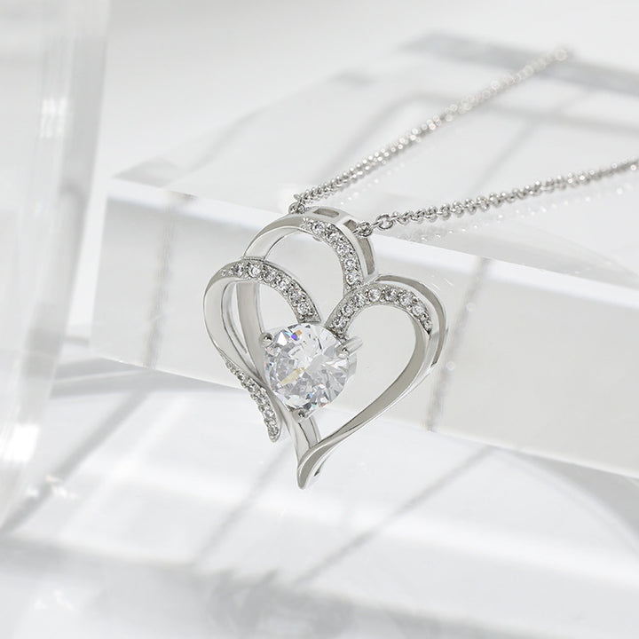 Silver double heart necklace with zircon