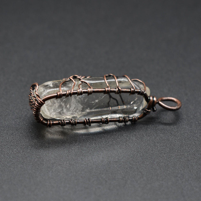 Tree of Life Crystal Pillar Pendant Necklace, Wire Wrapped