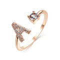 Gold adjustable initial ring with zircon letter