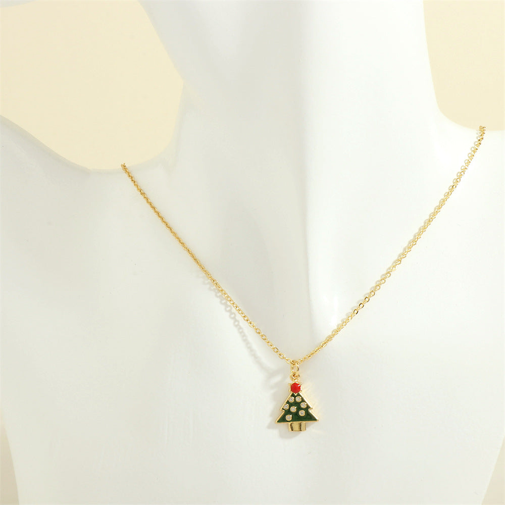 Gold enamel Christmas charm necklace with rhinestones