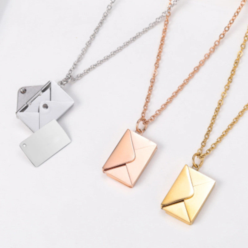 Silver envelope locket necklace with letter card