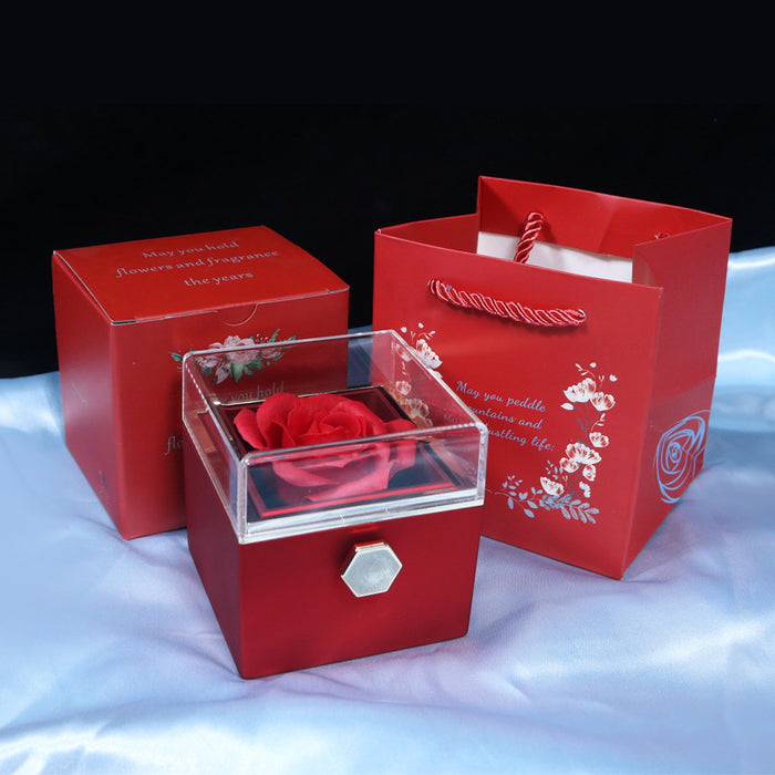 Rotating Rose Gift Box with Hidden Jewelry Drawer