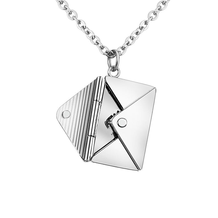 Envelope Locket Necklace with Hidden Love Letter Card