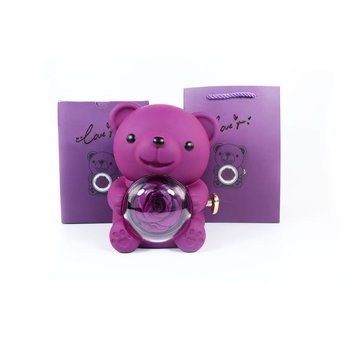 Red teddy bear rose jewelry gift box