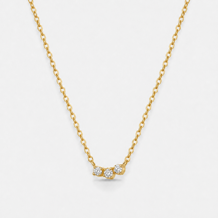 Gold Pendant Necklace with Three Stones Adjustable