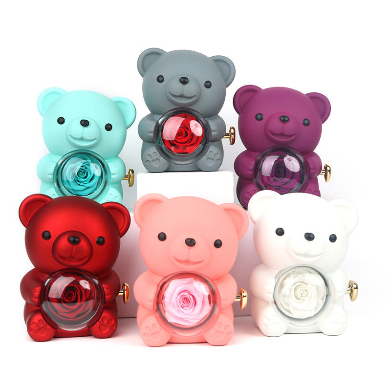 Red teddy bear rose jewelry gift box