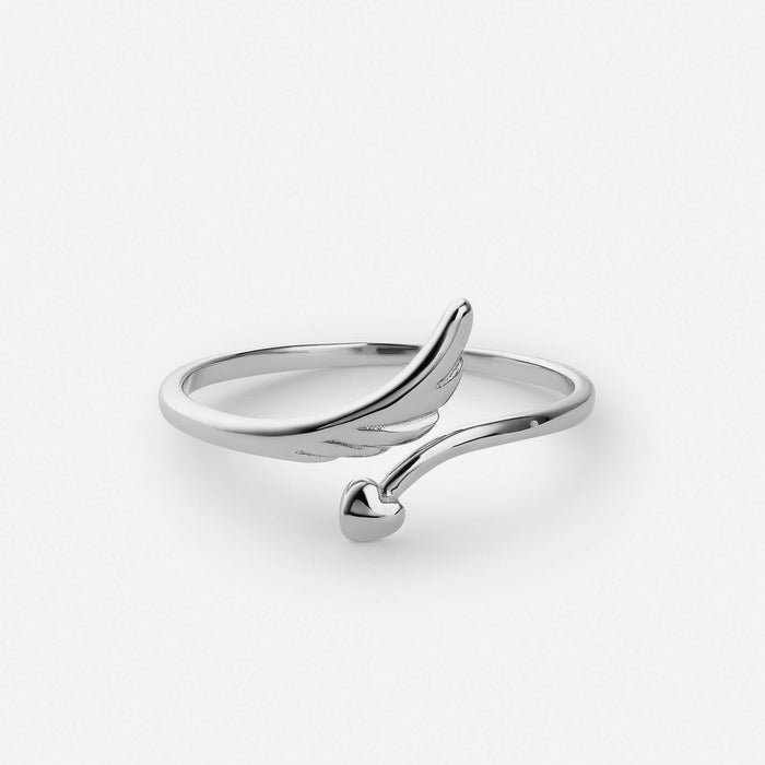 Adjustable Sterling Silver Heart Feather Ring