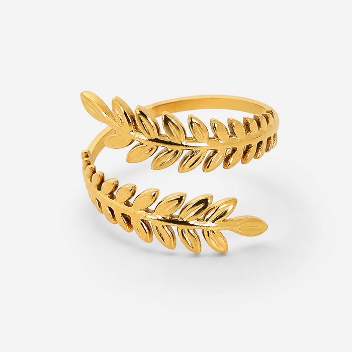 Adjustable Olive Leaf Wrap Ring 18K Gold Plated