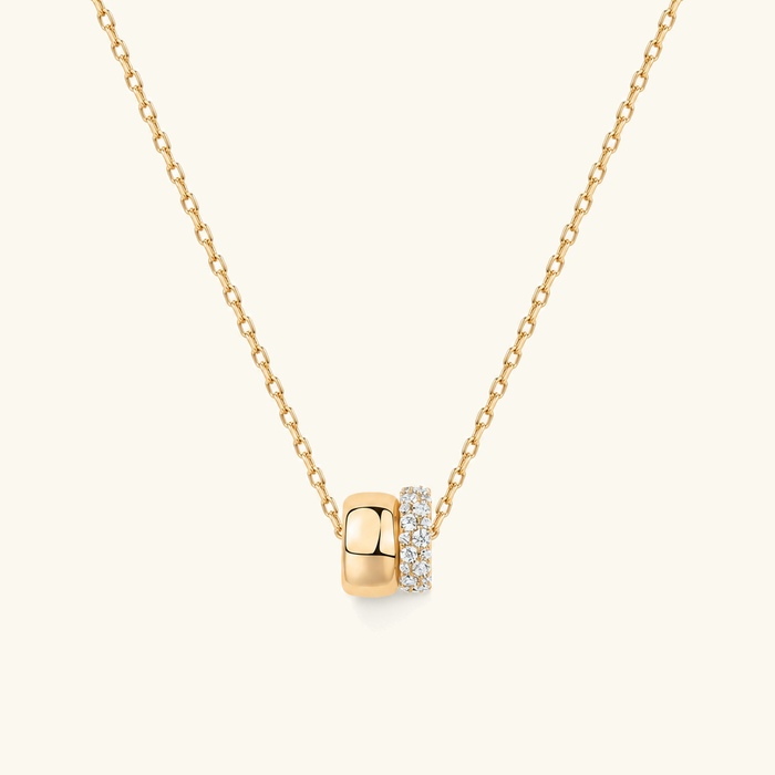 Duo Ring Pendant Necklace with Pavé and Dome Rings