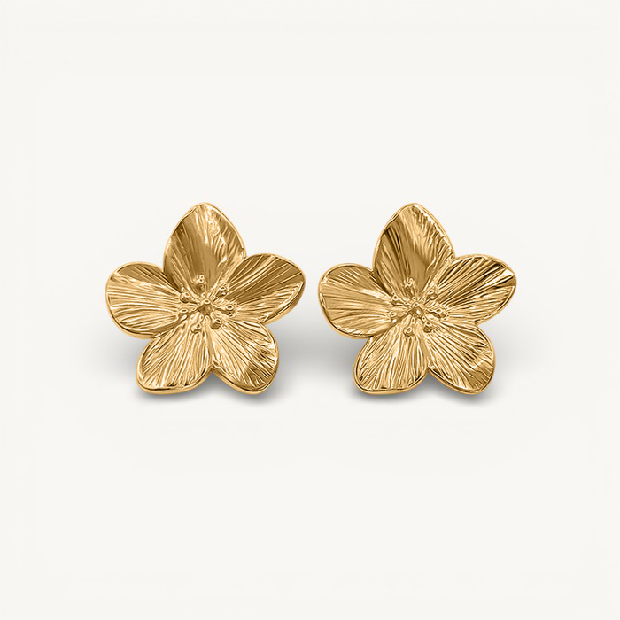 Women's Flower Stud Earrings with Textured Petal Detail