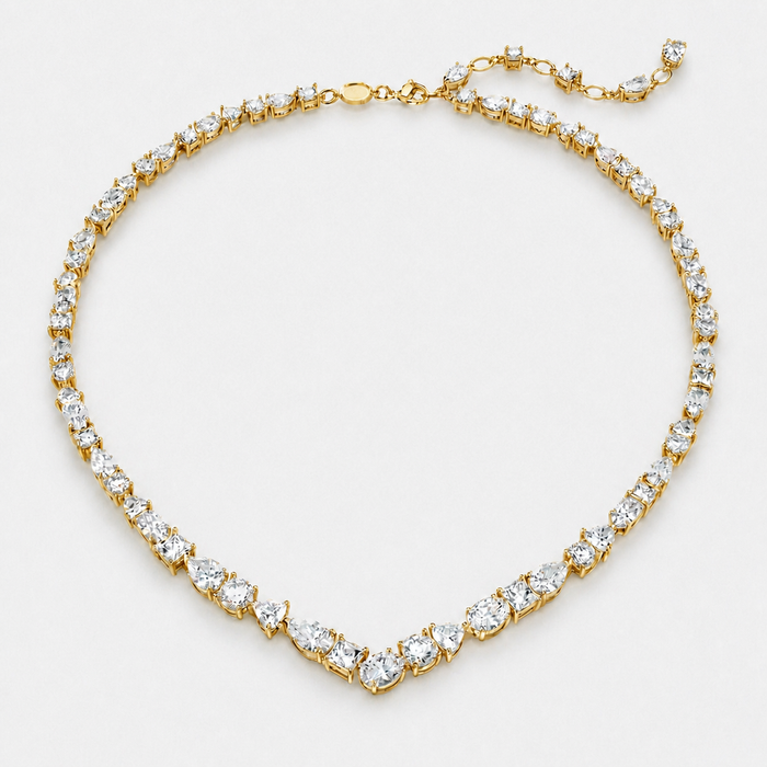 Women's Mixed-Cut Crystal V Necklace Gold-Plated