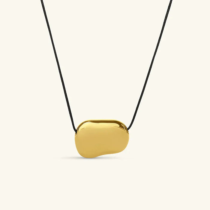 Women's Gold Pebble Pendant Necklace on Black Cord