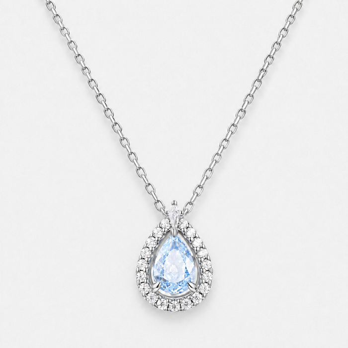 Sterling Silver Aquamarine Pendant Necklace with Halo
