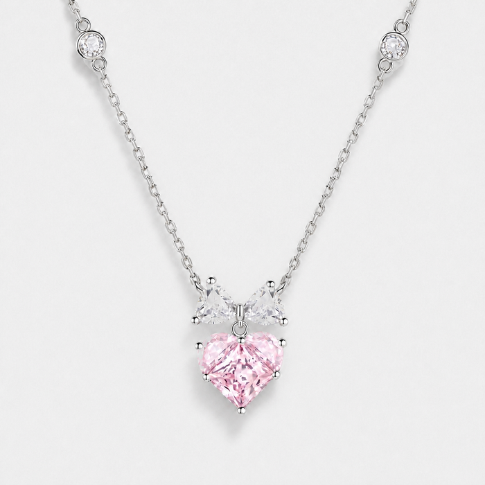 Sterling Silver Bow Heart Pendant Necklace