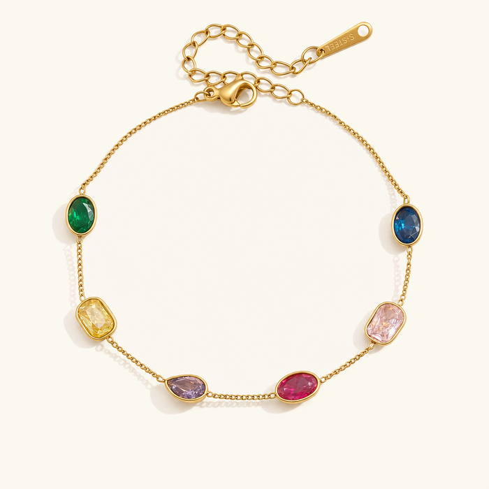 Women's Multi Gemstone Chain Bracelet with Adjustable Fit