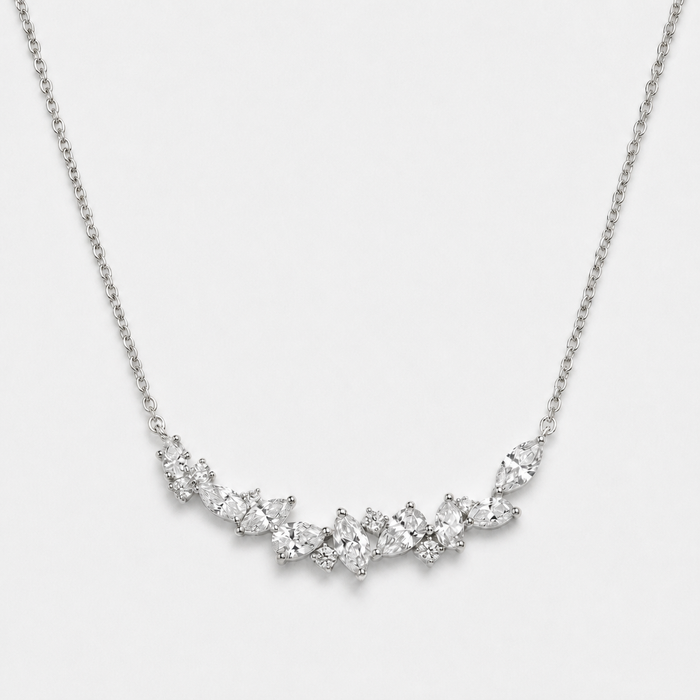 Sterling Silver Floral Necklace with Cubic Zirconia